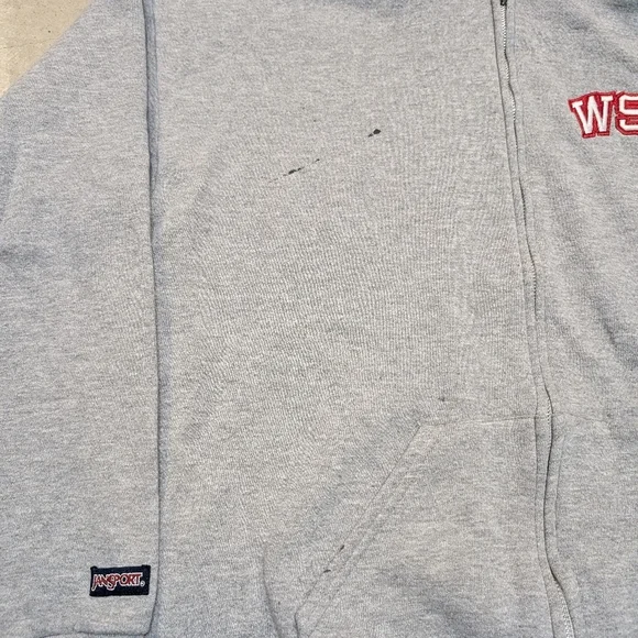 VTG Jansport WSU Cougars Hoodie Full Zip Gray Flaws USA Made Mens XL - Picture 2 of 11